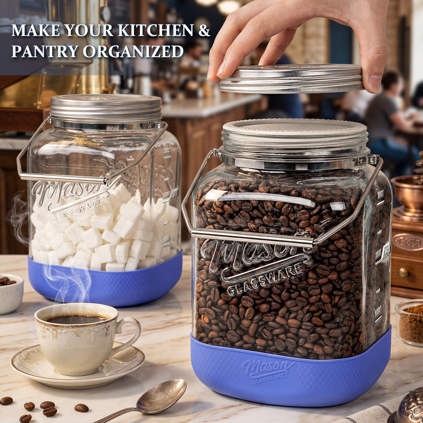 2 Pc 1 Gallon Glass Jar with Metal Screw Lid, Removable Handle & Silicone Cover