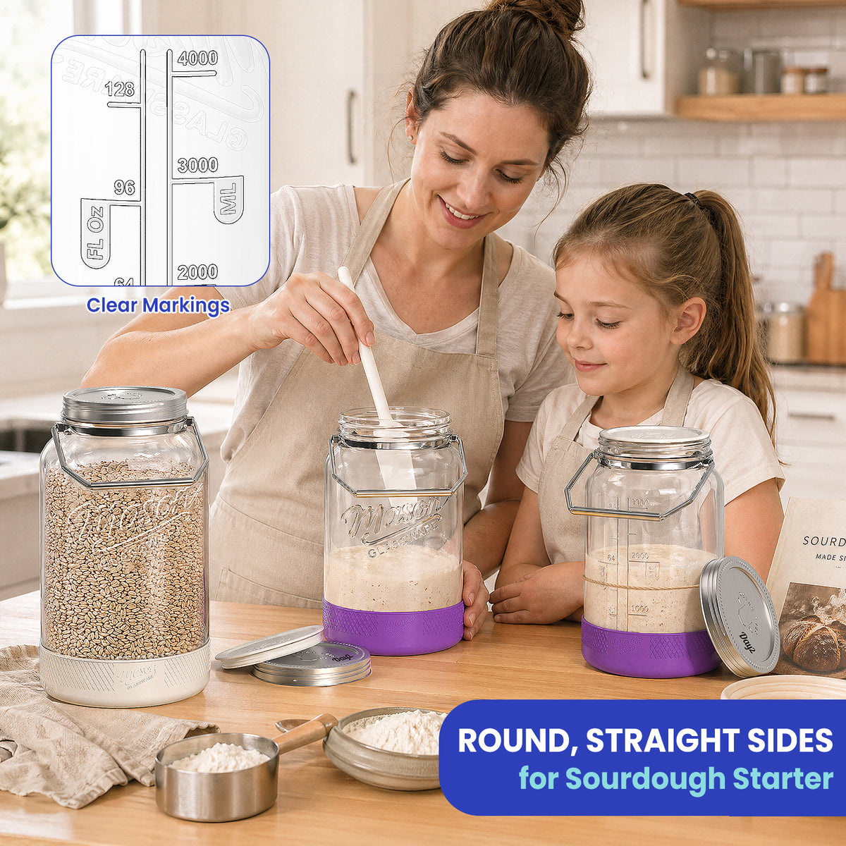 Syntic 2 Pc 1.5 Gallon Glass Jars with Airtight Metal Lid, Removable Handle & Silicone Sleeve