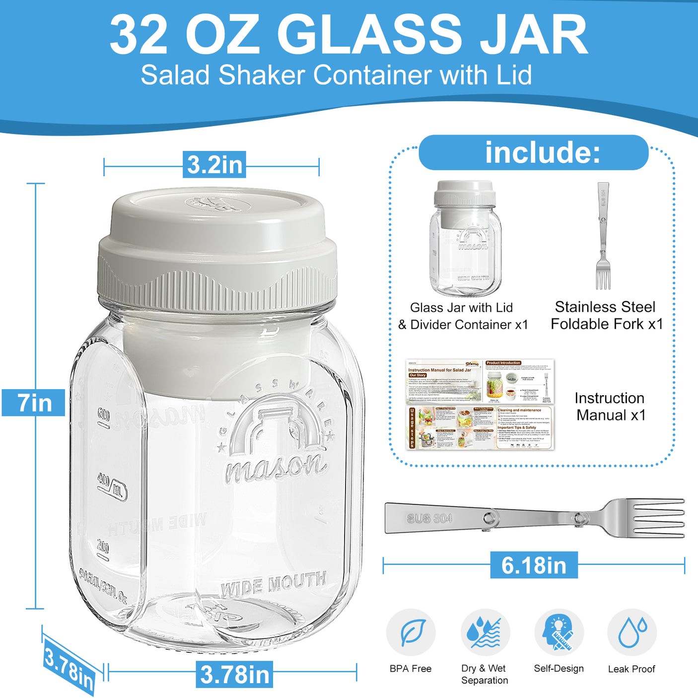 Syntic 32 Oz Customized Food Grade Salad Jar Set