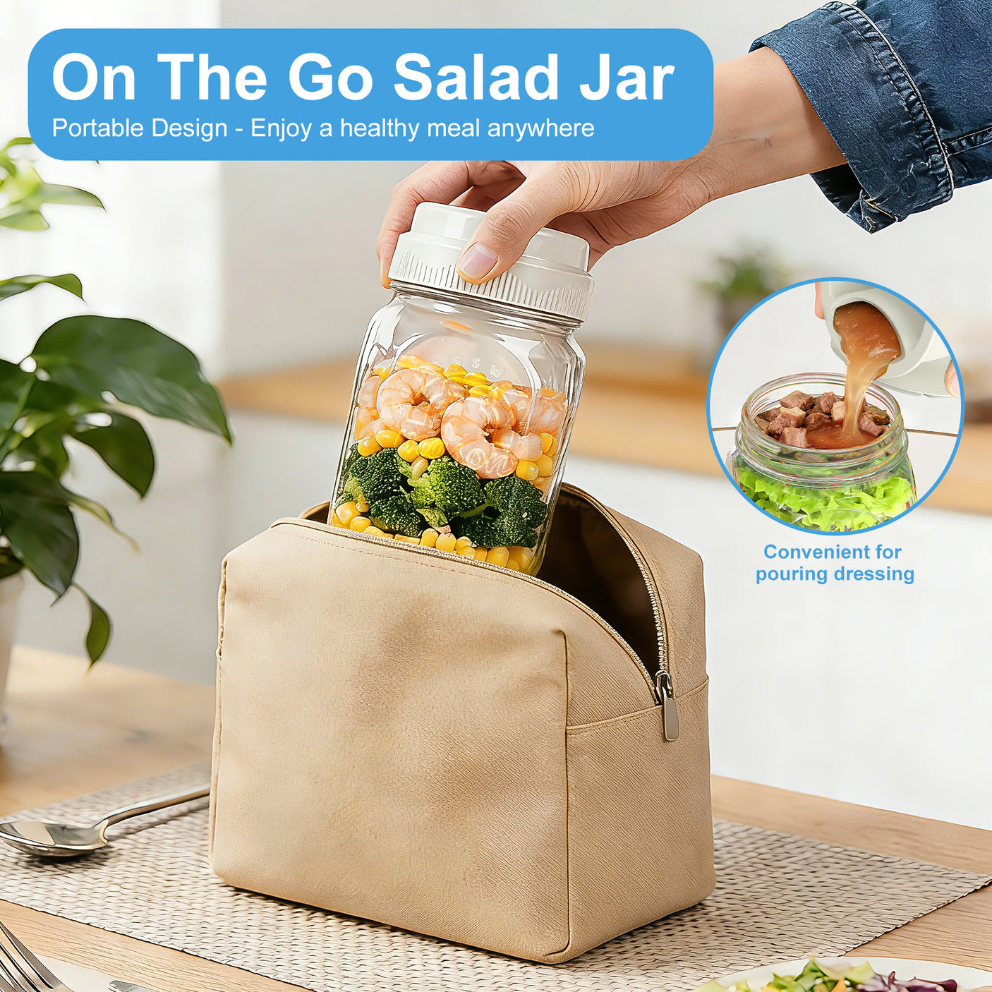 Syntic 32 Oz Customized Food Grade Salad Jar Set