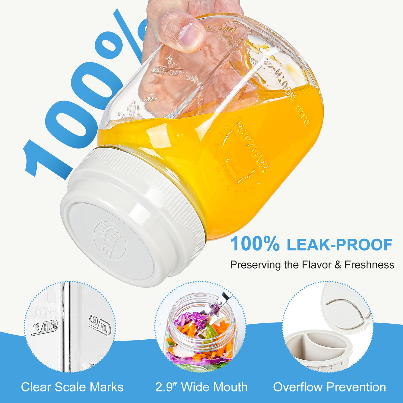 Syntic 32 Oz Customized Food Grade Salad Jar Set