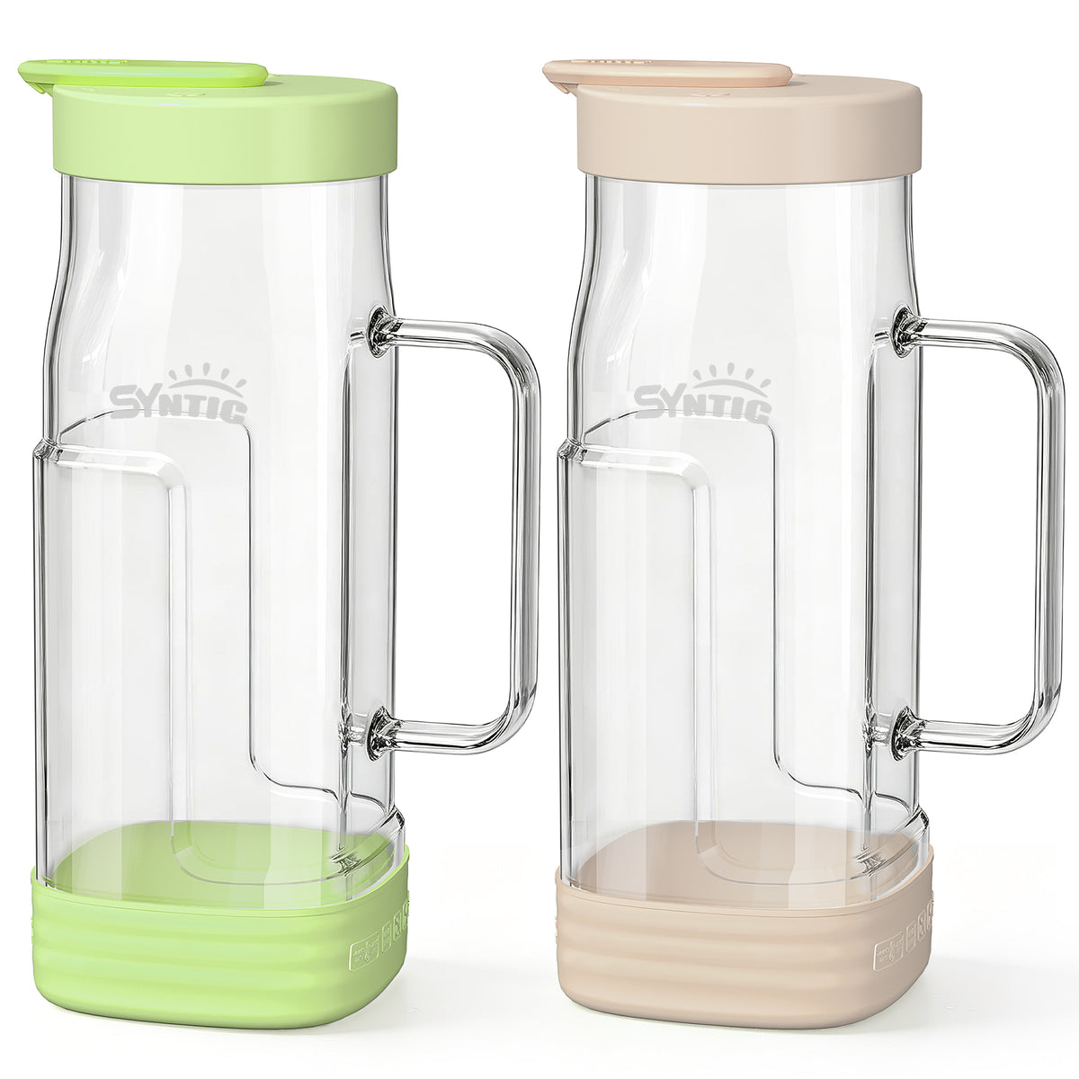 Syntic 2L Glass Pitcher with Glass Handle, Silicone Base & Dual-Pour Design Lid
