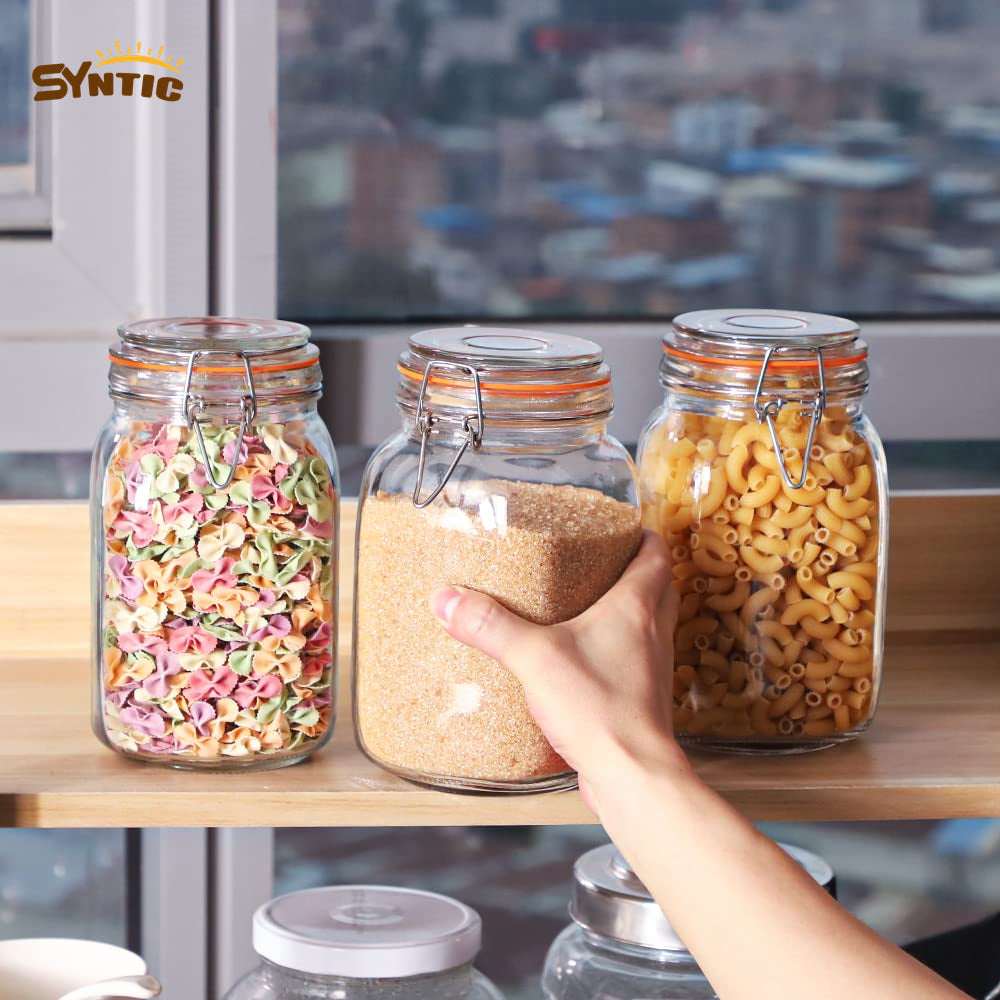 Syntic 4 Pcs 50 oz Glass Jar Containers with Airtight Lids&Labels for Household or Kitchen