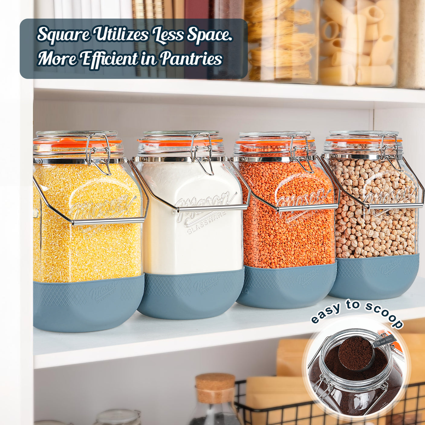 2 Pc 1 Gallon Glass Mason Jar with Silicone Anti-slip Cover & Airtight Glass Lid, Steel Removable Handle