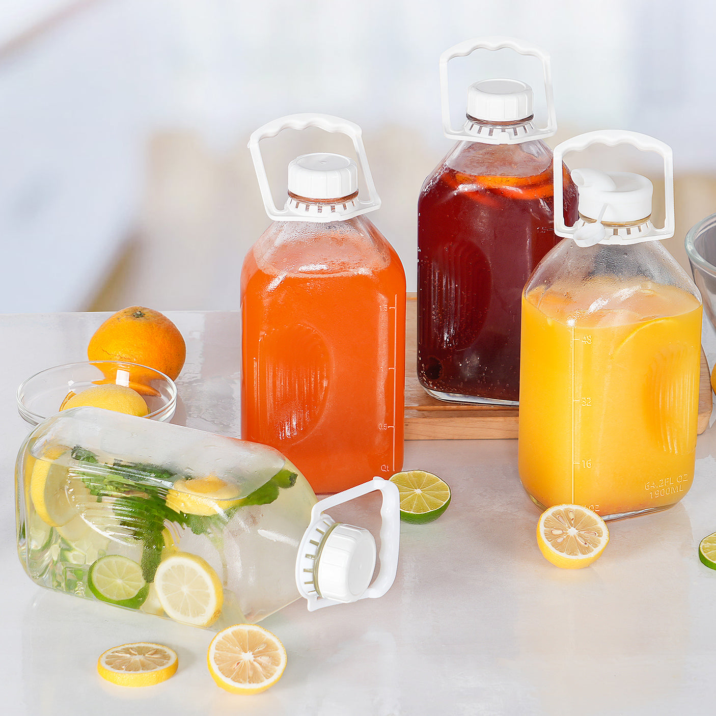 64 Oz Glass Bottle & Jar with Airtight Screw Lid & Pour Spout