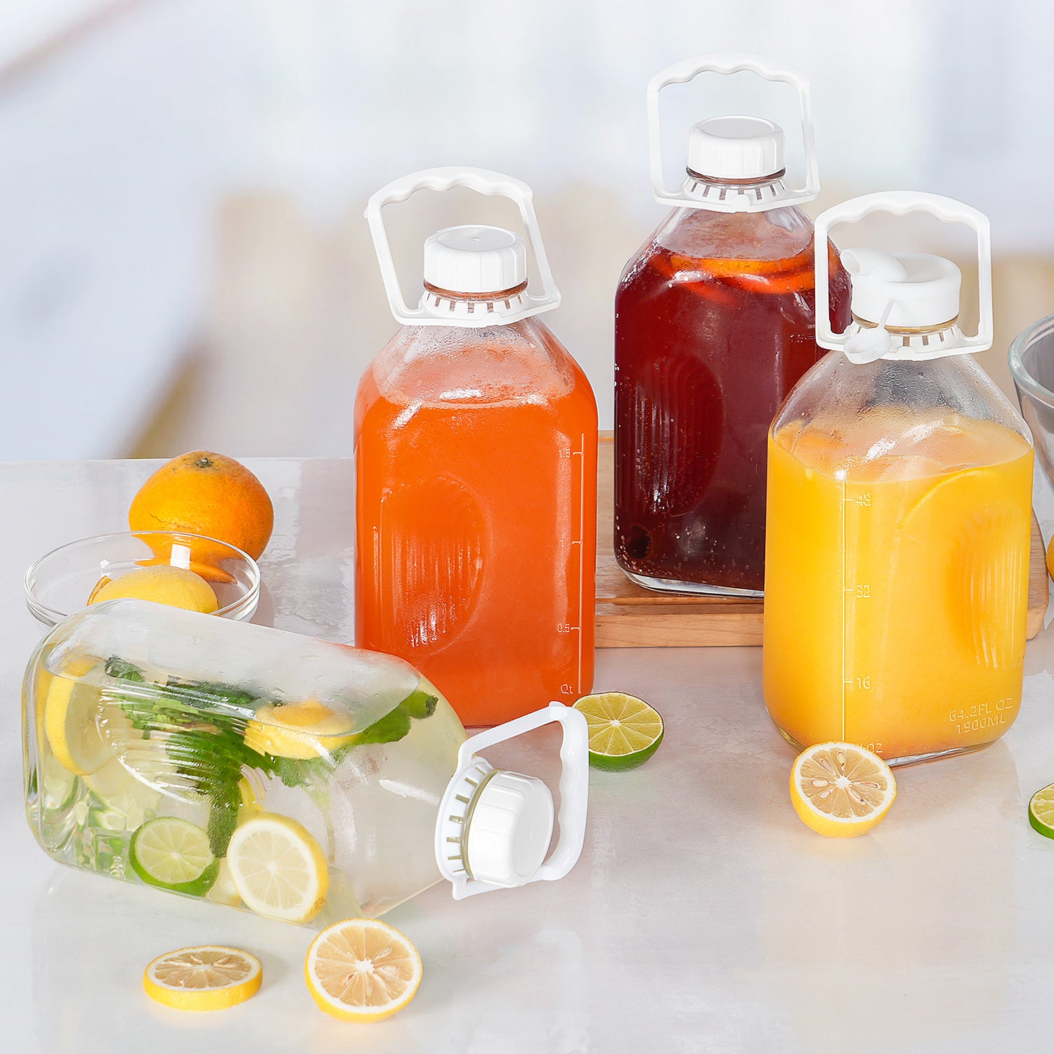 64 Oz Glass Bottle & Jar with Airtight Screw Lid & Pour Spout