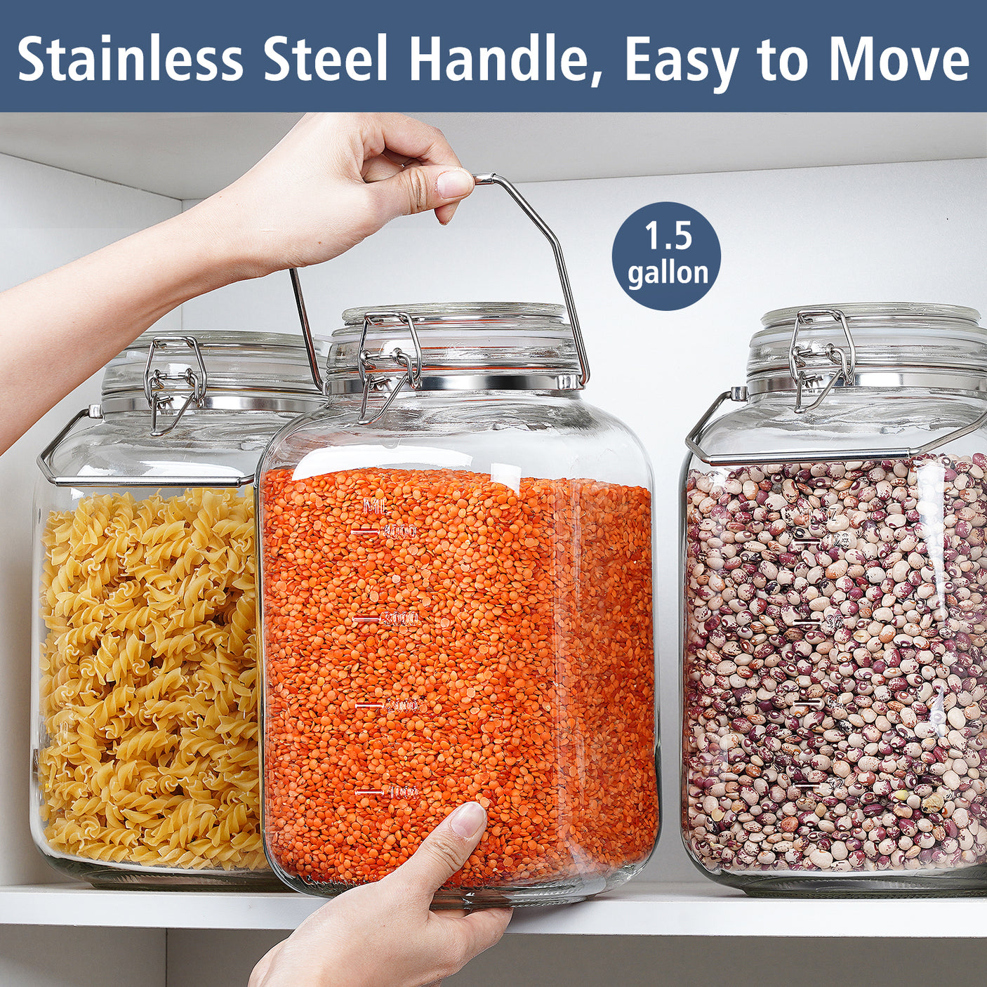 2 Pc 1.5 Gallon Glass Jars with 100% Airtight Clipped Glass Lid