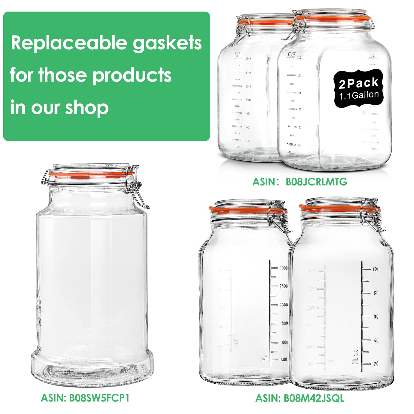 6 Pcs Silicone Sealing Rings for 4.3 Inches Mouth Glass Jars