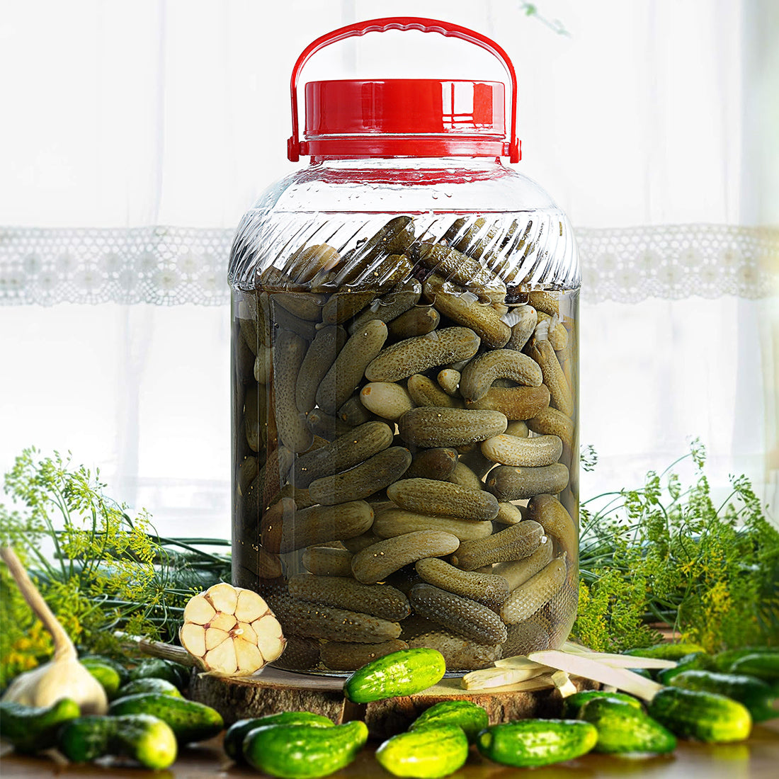 Super Large 4 Gallon Wide Mouth Glass Jar with Lid, Handle