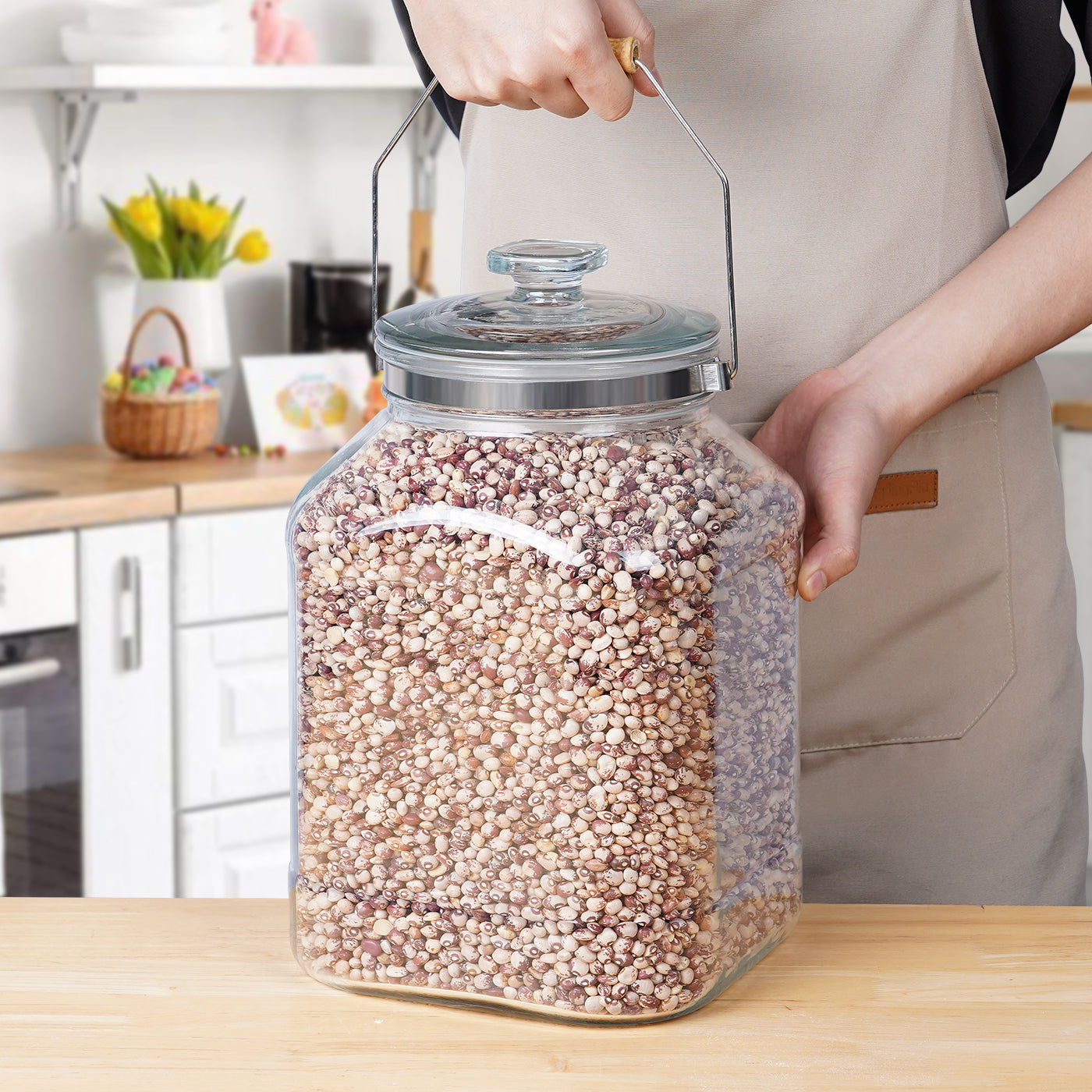 2.5 Gallon Square Glass Jar with Removable & Rotatable Wooden Handle