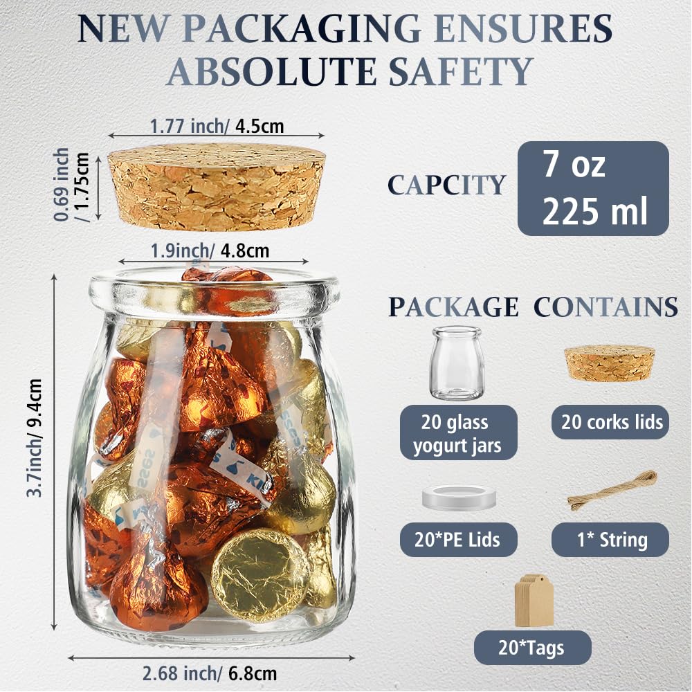 20 Pcs 7 oz Glass Candy Jars with Cork Lids