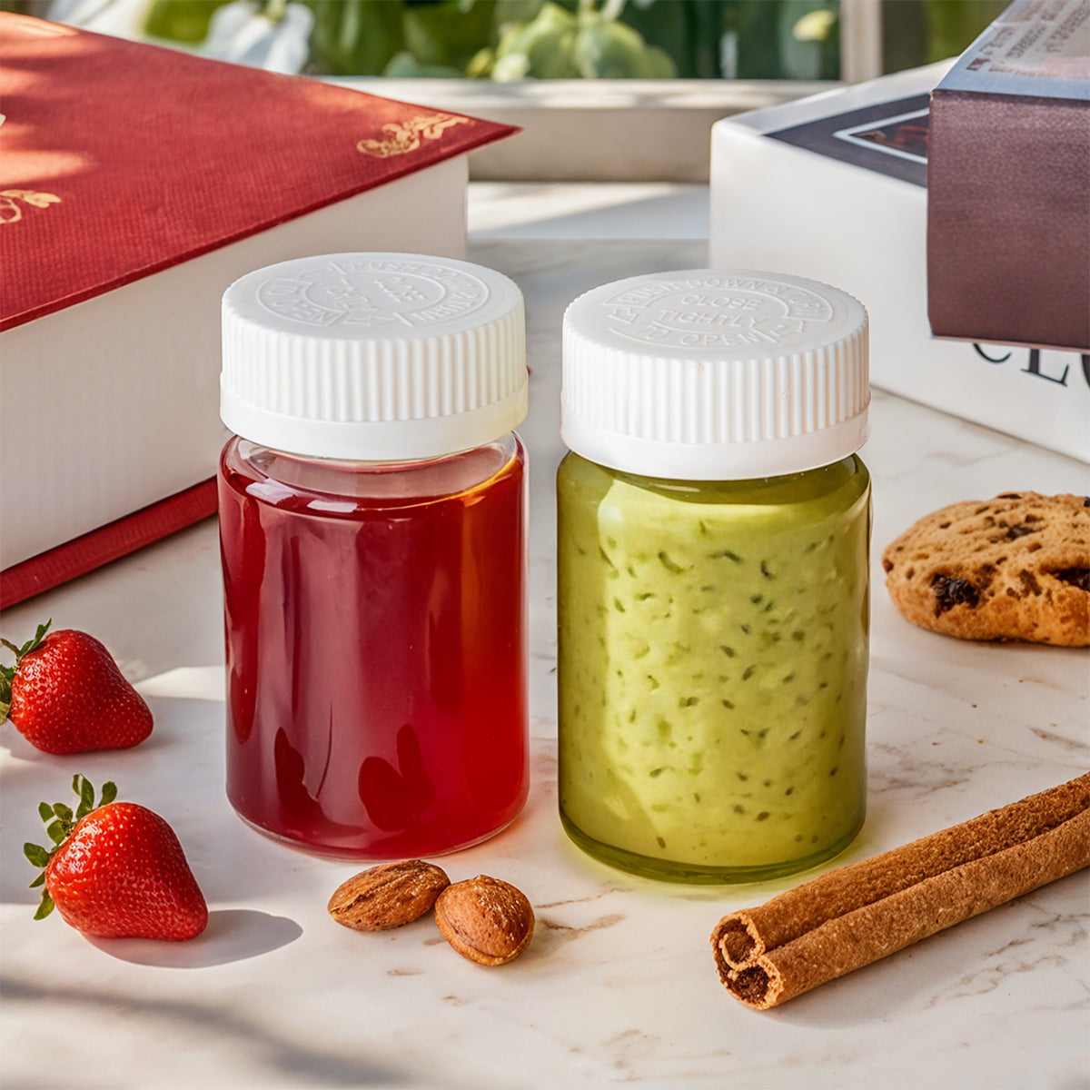 8 Pcs 2.5 Oz Glass Bottles & Jars with Sealed Press Screw Caps