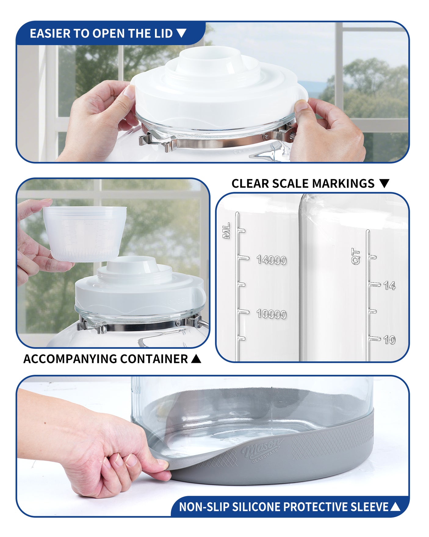 5 Gallon Super Large Fermentation Glass Jar with Handle, Silicone Anti-slip Cover, Airlocks