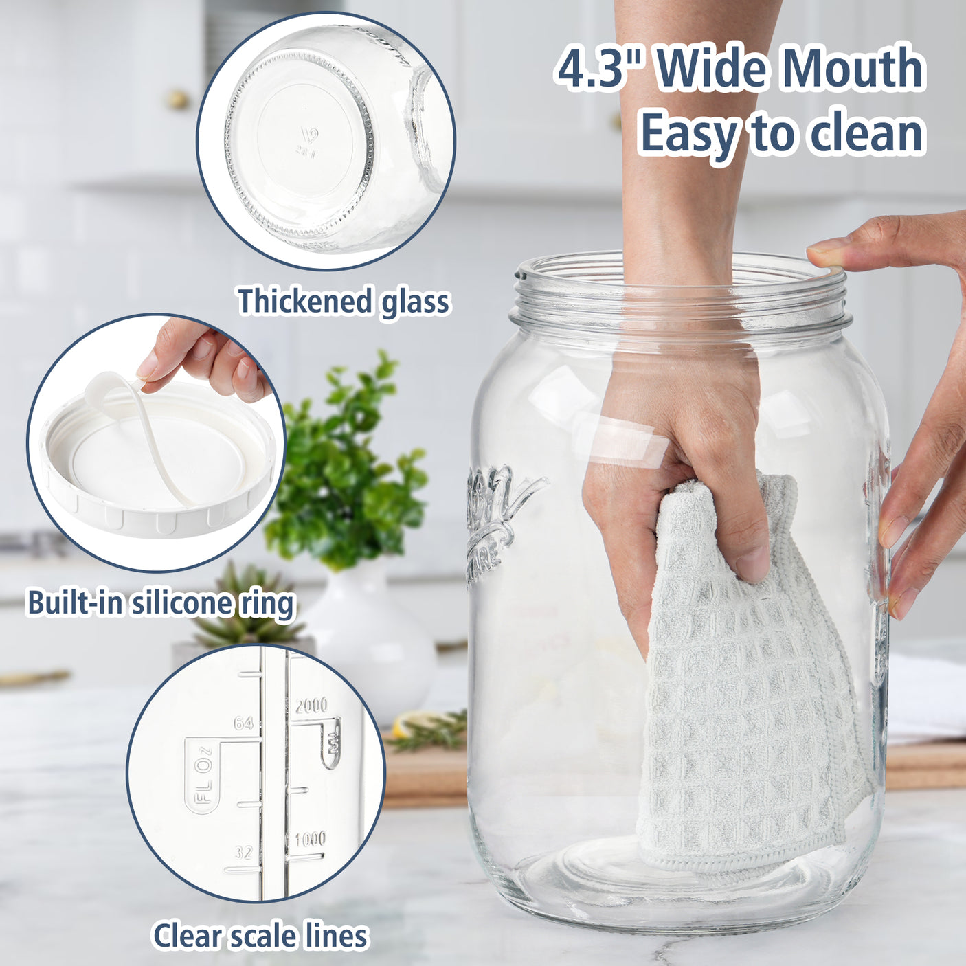 2 Pcs 1 Gallon Super Large Mason Jar with Airtight Screw Lid