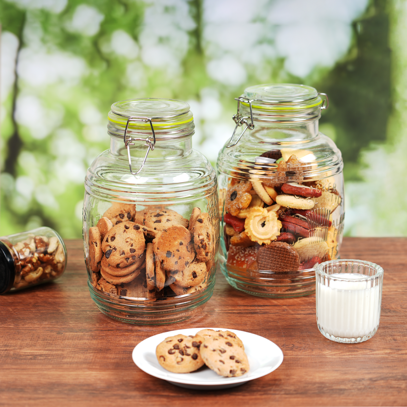 2 Pcs 98 oz Retro Barrel Style Glass Jars(Hinged Lids)