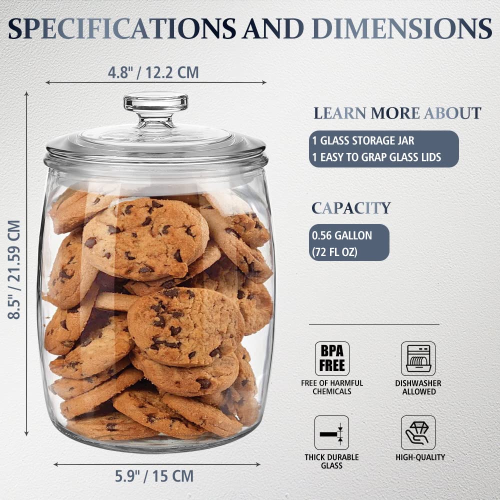 0.5 Gallon Wide Mouth Round Glass Jar with Glass Lid