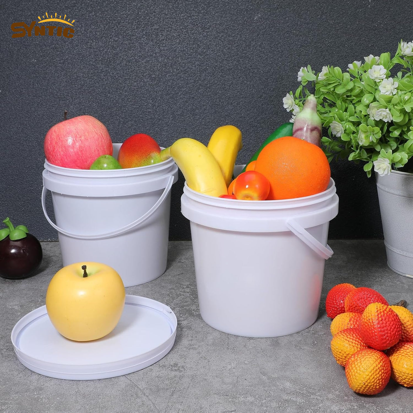 Syntic 8 Pc 0.5 Gallon All Purpose Plastic Buckets with Lids & Handles