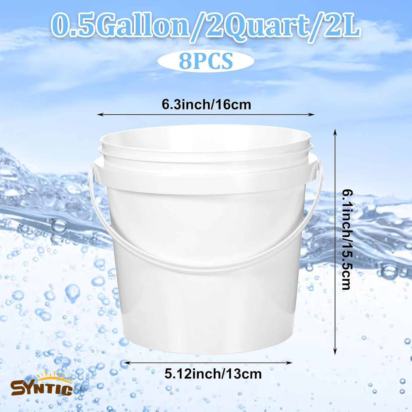 Syntic 8 Pc 0.5 Gallon All Purpose Plastic Buckets with Lids & Handles