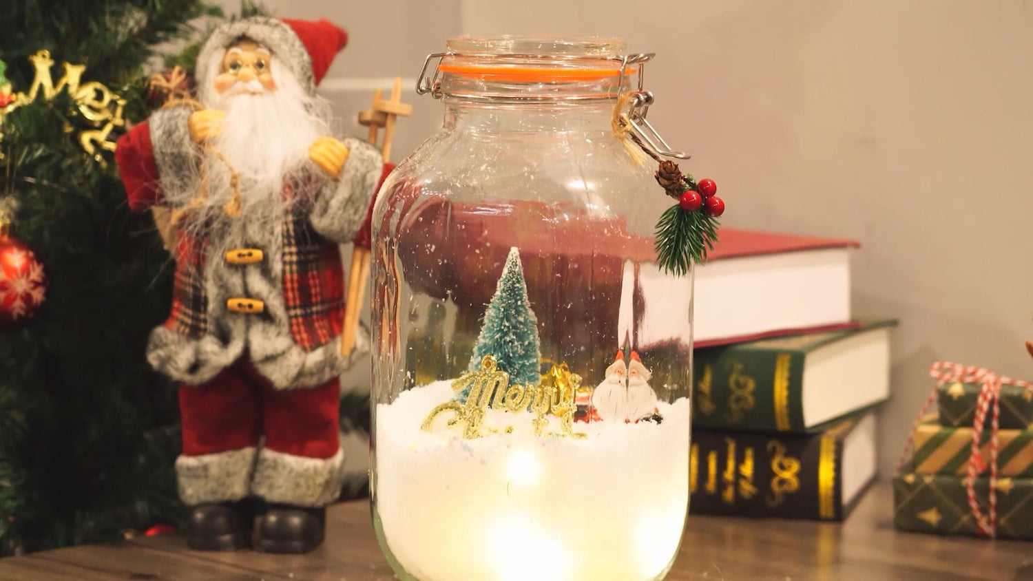 Use A 1 Gallon Square Glass Jar to DIY A Christmas Style Home&Office Decor