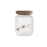 Handmade Plum Flower Glass Jar with Wooden Lid