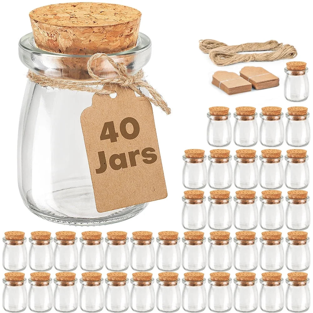 Syntic 3.4oz Carafe mason Jar Food Storage Canister w Cork Lids gift jars Wedding Favors(Set of 40)