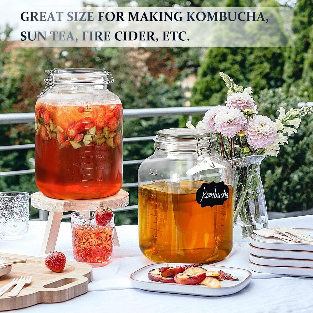 1 Gallon Glass Jar with Lid, Square Wide-Mouth Mason Jars with Airtight Lids Large Capacity 4100 Ml