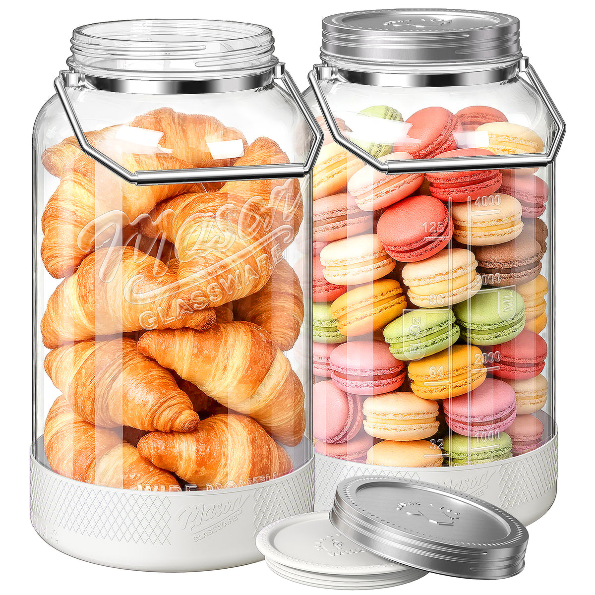 Syntic 2 Pc 1.5 Gallon Glass Jars with Airtight Metal Lid, Removable Handle & Silicone Sleeve