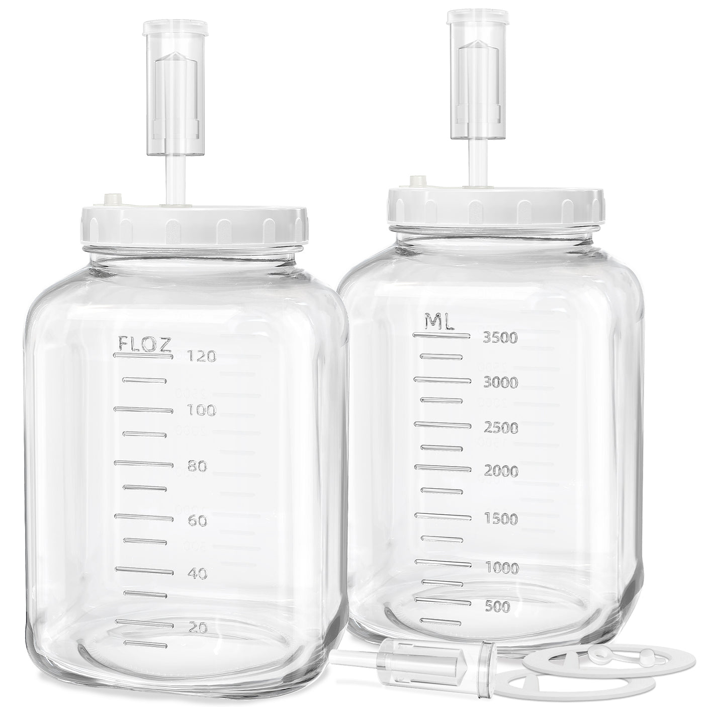 2 Pcs 1 Gallon Square Fermentation Jars with 2 Screw Lids and Scale Mark