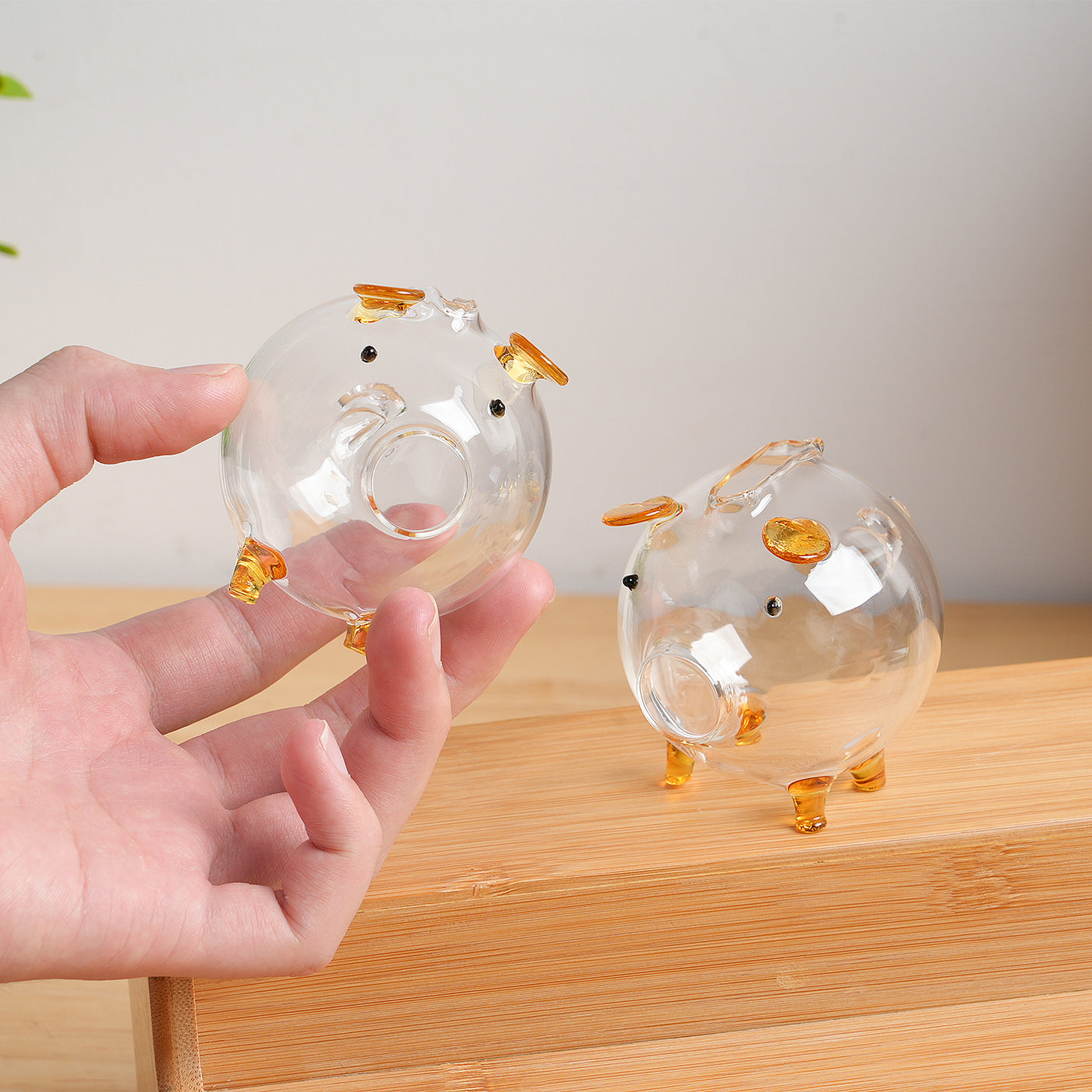 2 Pcs Mini Handmade Glass Piggy Storage Jar