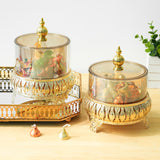 Medieval Vintage Style Golden Glass Storage Jar with Metal Stand