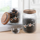 Handmade Plum Flower Glass Jar with Wooden Lid