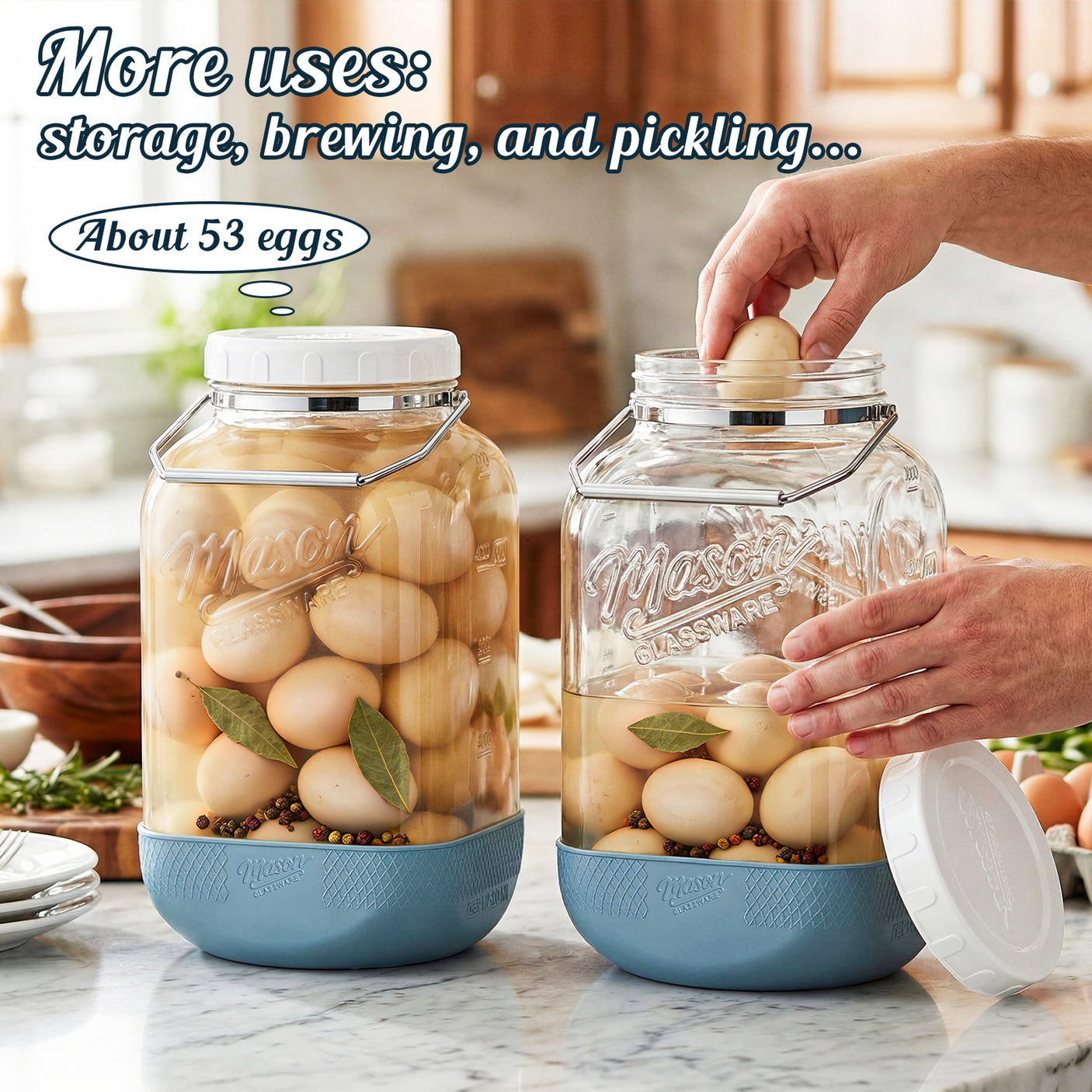 2 Pc 1.5 Gallon Storage Mason Jar with Silicone Anti-slip Cover & Airtight Lid, Steel Removable Handle