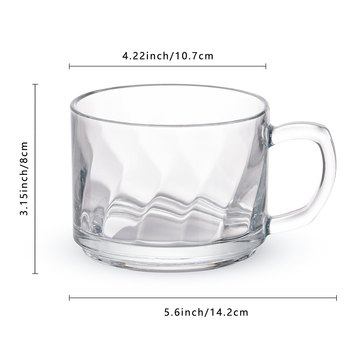 17 oz(500ML) Twisted Wave Design Crystal Glass Bowl & Mug with Handle