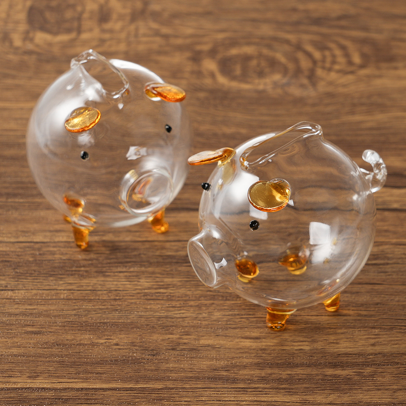 2 Pcs Mini Handmade Glass Piggy Storage Jar