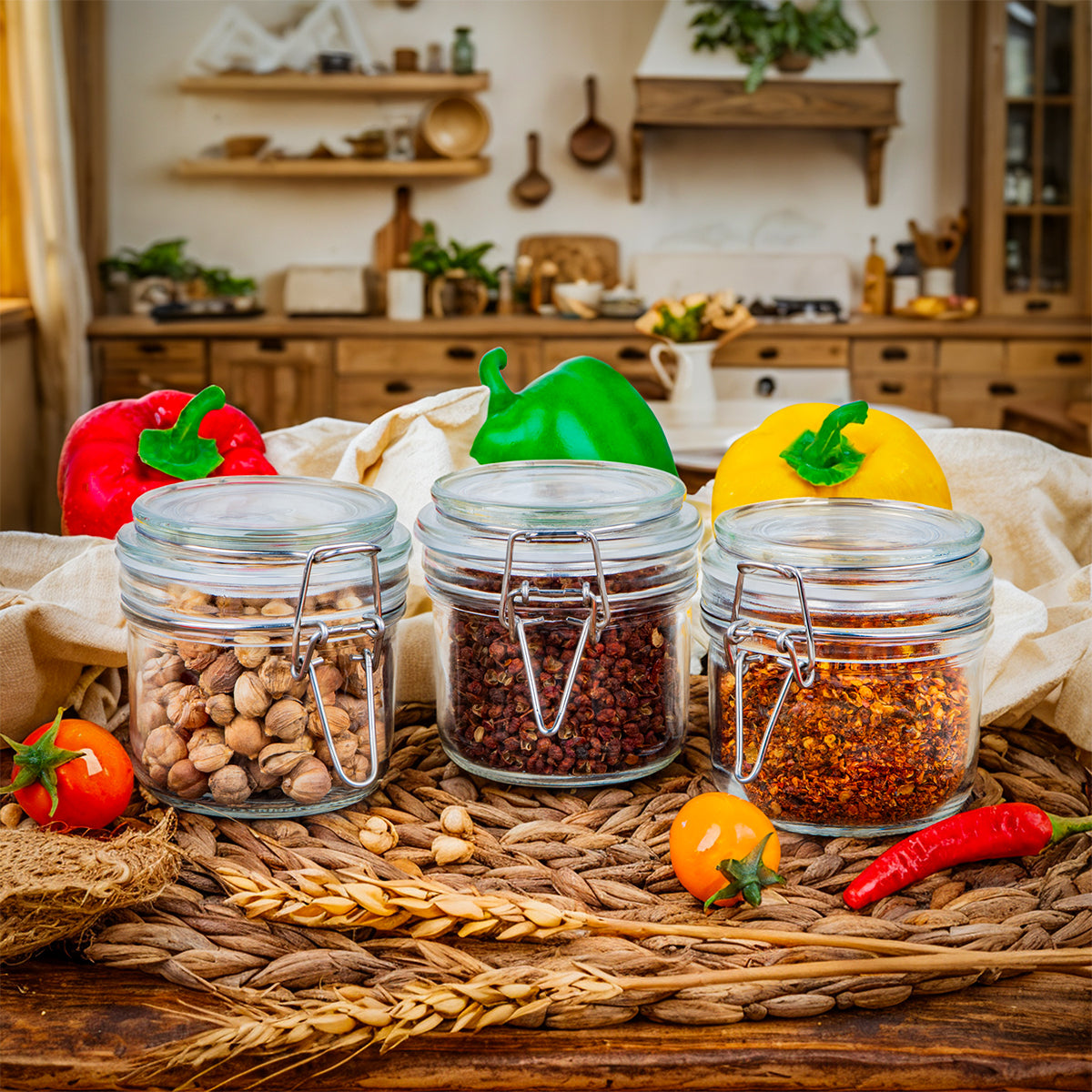 12 Pcs 7 oz Glass Jars with Airtight Hinged Glass Lids