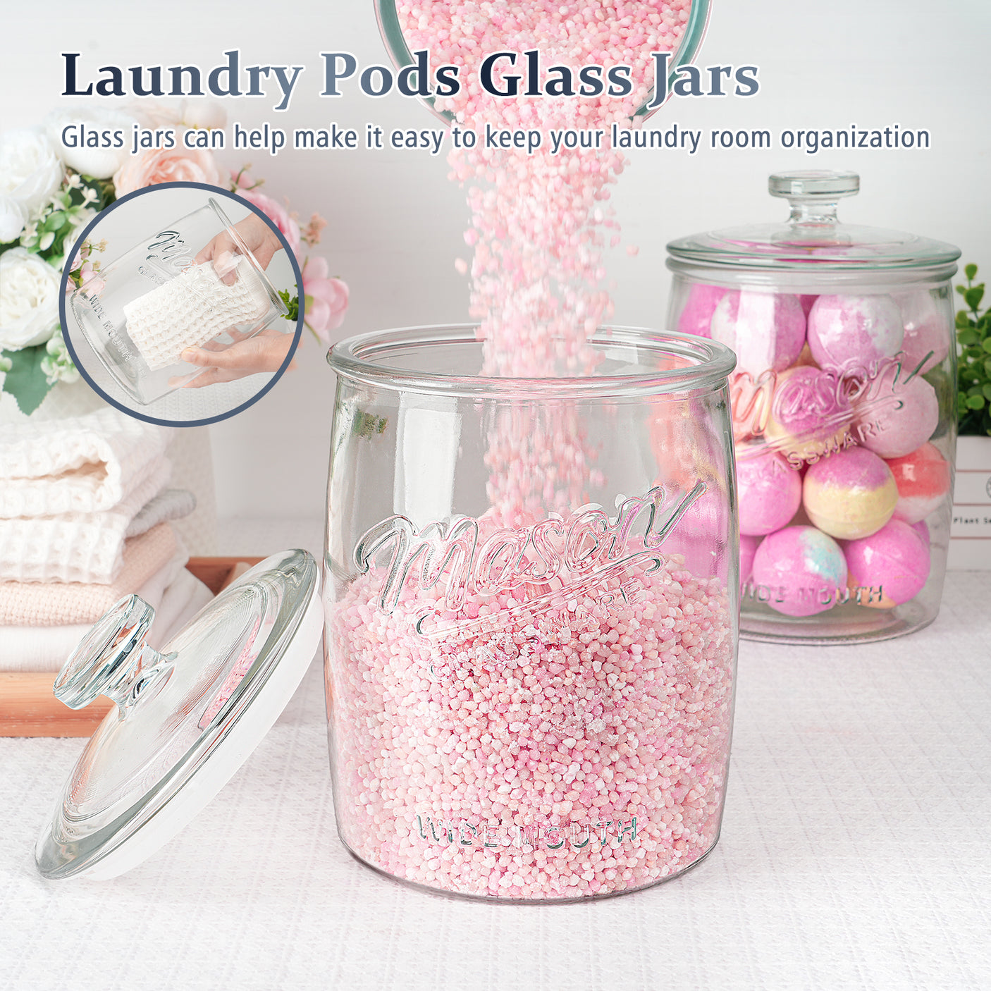 2 Pcs 1 Gallon Super Wide Mouth Mason Jar with Airtight Glass Lid