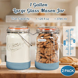 2 Pc 1 Gallon Glass Mason Jar with Silicone Anti-slip Cover & Airtight Glass Lid, Steel Removable Handle