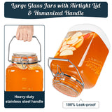 2 Pc 1 Gallon Glass Mason Jar with Silicone Anti-slip Cover & Airtight Glass Lid, Steel Removable Handle