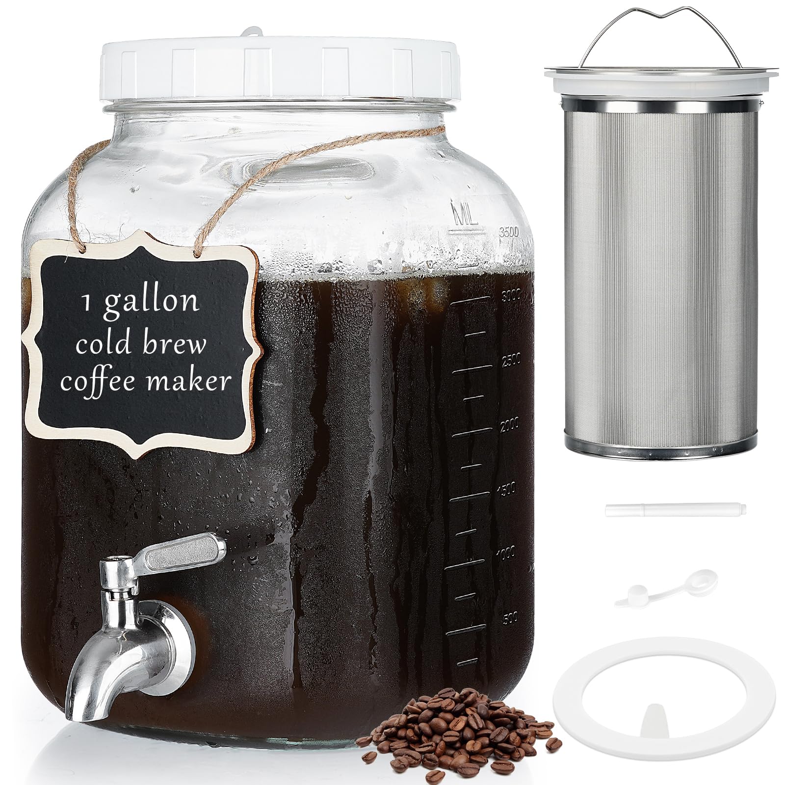 1 Gallon Square Cold Brew Coffee Maker with Mesh Filter, Spigot