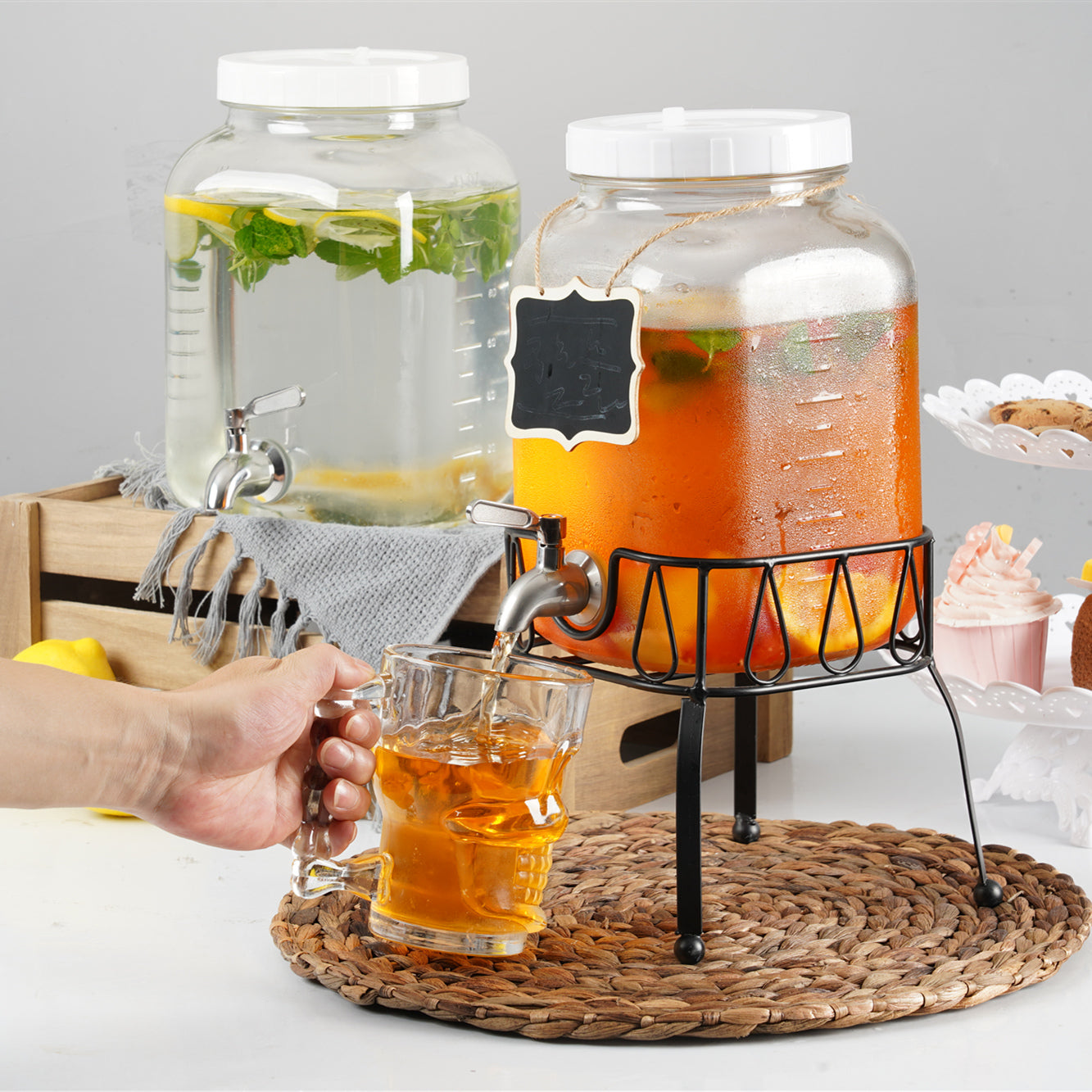 1 Gallon Drinks Dispenser Square Glass Jar