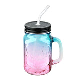 2 Pcs 16 Oz Colored Mason Jar with Glass Handle & Metal Screw Lid & Glass Straw