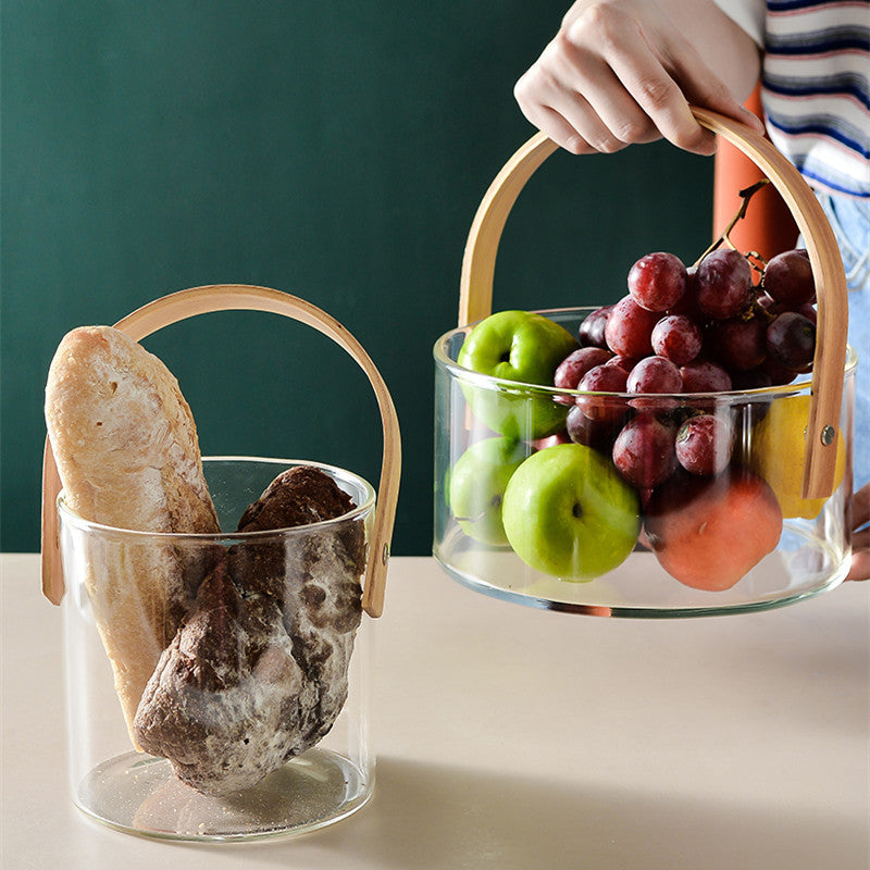 Multipurpose Glass Storage Basket with Bamboo Handle