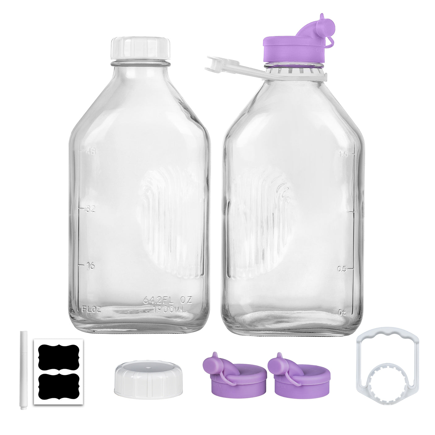 64 Oz Glass Bottle & Jar with Airtight Screw Lid & Pour Spout