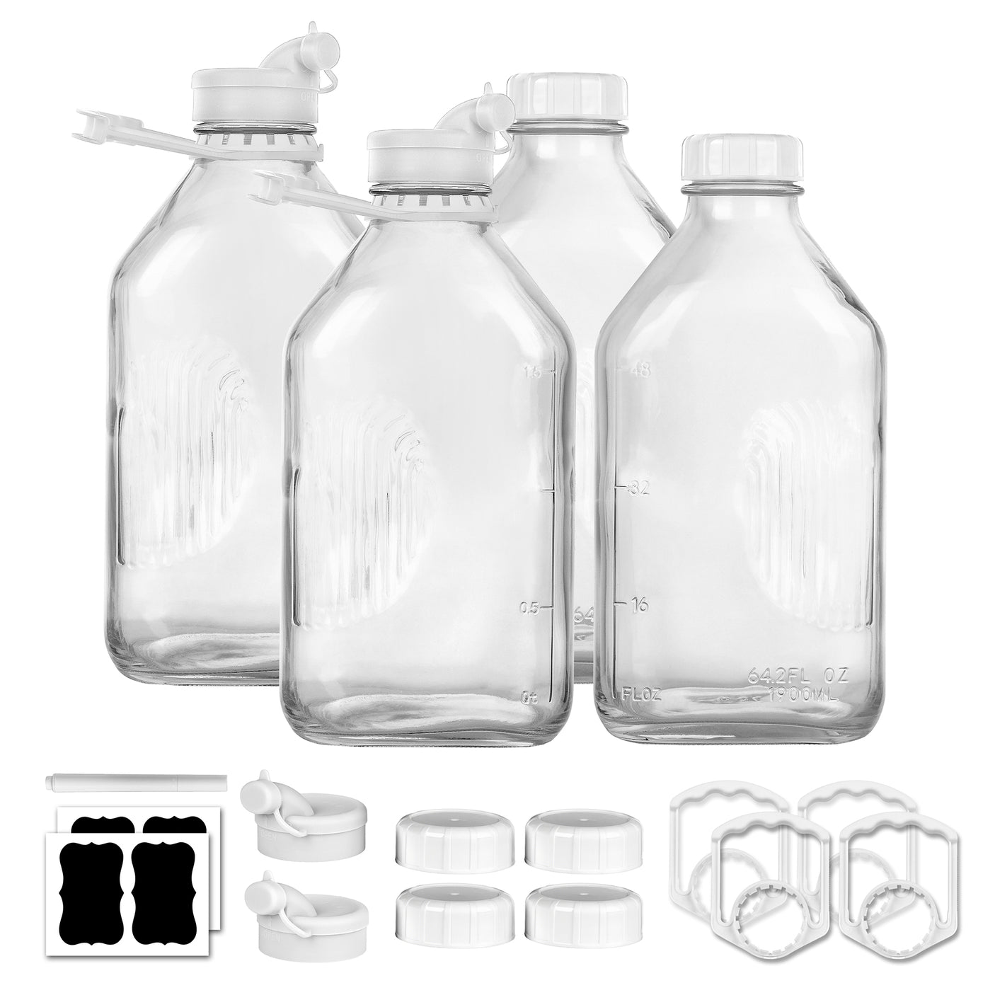 64 Oz Glass Bottle & Jar with Airtight Screw Lid & Pour Spout