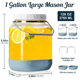 2 Pc 1 Gallon Square Mason Jar with Silicone Anti-slip Cover & Airtight Lid, Steel Removable Handle