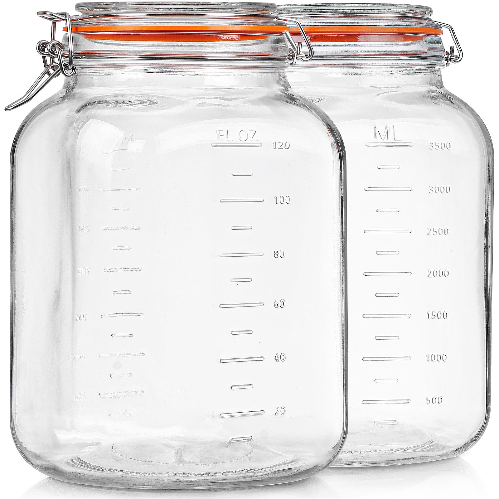 Syntic 142 oz Square Wide Mouth Glass Jars with w Airtight Hinged Lids, volume Mark(set of 2)