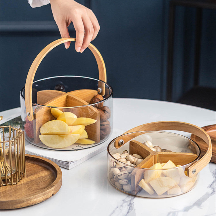 Multipurpose Glass Storage Basket with Bamboo Handle