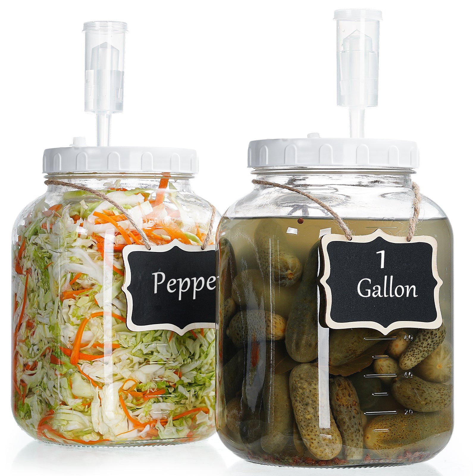 2 Pack 1.1 Gallon Syntic Glass Fermentation Jars with Air Lock, Fermenting Jar for Pickling Kimchi 142 oz Clear