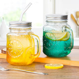 2 Pcs 16 Oz Colored Mason Jar with Glass Handle & Metal Screw Lid & Glass Straw