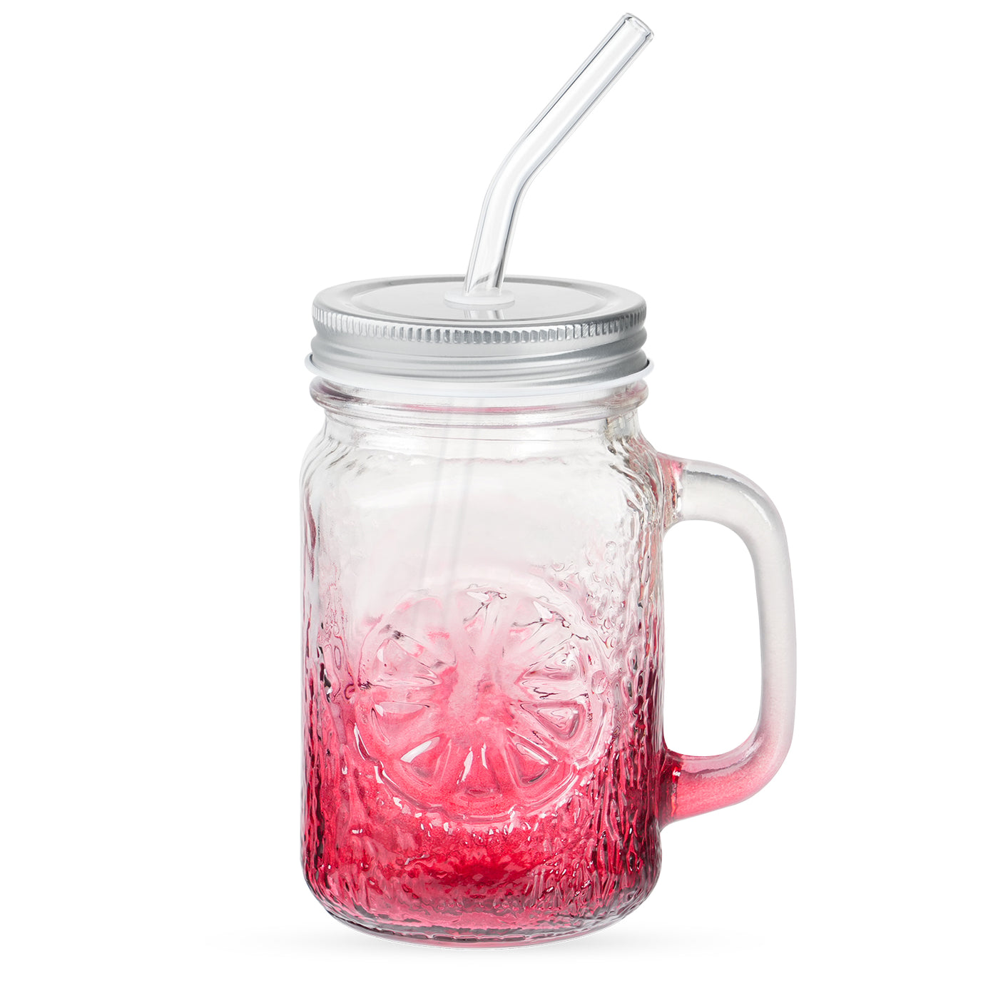 2 Pcs 16 Oz Colored Mason Jar with Glass Handle & Metal Screw Lid & Glass Straw